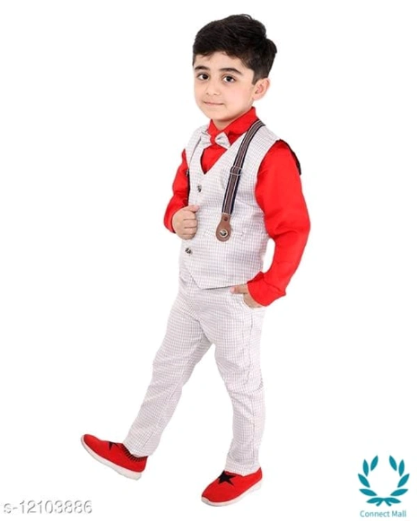 Boy's Ethnic Party Wear Shirt Waistcoat and Pant Set - 0-1 Years, Red